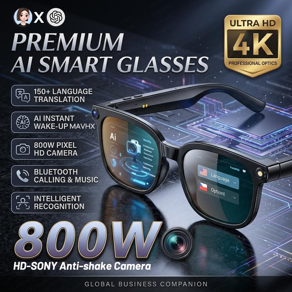 Smart Glasses Lens - แว่นตาอัจฉริยะ 2026 4K 8MP สำหรับผู้ชาย กล้อง