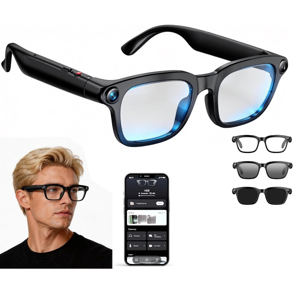 Smart Glasses Lens - แว่นตาอัจฉริยะ: วิดีโอ 4K, แว่นกันแดดเลนส์คู่, ระบบเสียงแบบ Open-Ear,