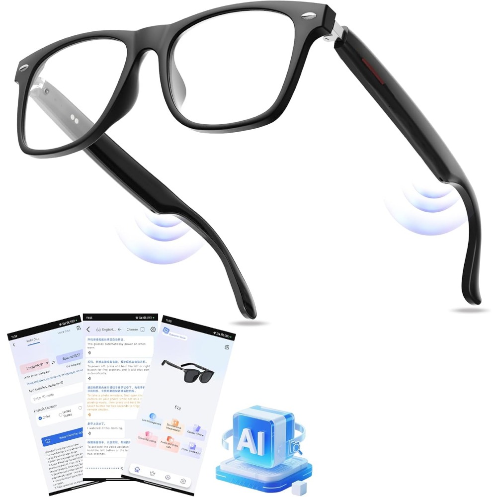 Smart Glasses Lens - แว่นตาอัจฉริยะพร้อมระบบแปลภาษาแบบเรียลไทม์ เสียงบลูทูธ และลำโพงแบบ Open-Ear สำหรับผู้ชายและผู้หญิง