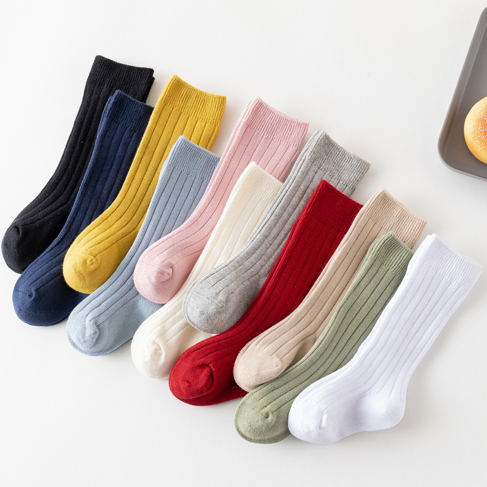 Baby Sock Oximeter - ถุงเท้าเด็กทารกแรกเกิดเด็กทารกเด็กหญิงเข่าสูงถุงเท้าเด็กวัยหัดเดินผ้าฝ้ายลายธรรมดาถุงเท้ายาวสําหรับ 0-3 ปีเด็ก