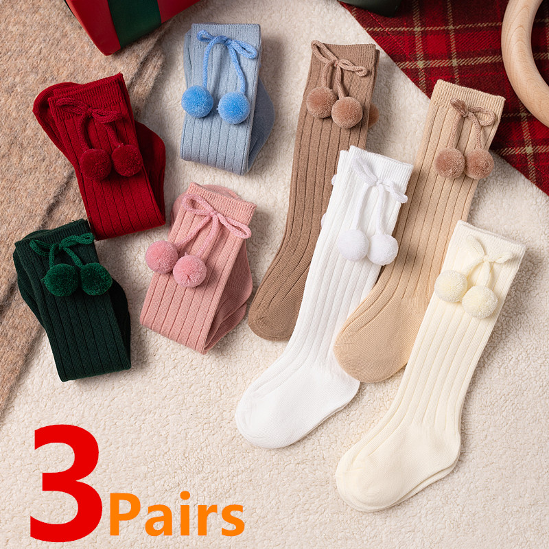 Baby Sock Oximeter - 3 คู่/ล็อตเด็ก Ball เข่าถุงเท้าสูงผ้าฝ้ายนุ่มเด็กผู้หญิงน่ารักลายถุงเท้าสเปนเด็ก Socken ยาวสําหรับ