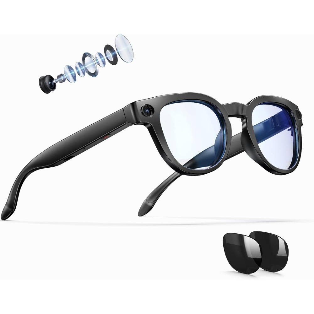 Smart Glasses Lens - แว่นตาอัจฉริยะพร้อมกล้อง 8MP, วิดีโอ 4K, การแปลแบบเรียลไทม์, การระบุวัตถุ,