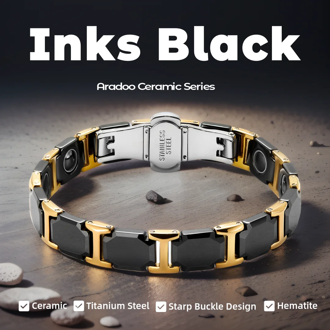 Meditation Headband Eeg - ARADOO เซรามิคไทเทเนียมเหล็กสร้อยข้อมือสายคล้องคอออกแบบ Hematite Magnetic Power สายรัดข้อมือเครื่องประดับของขวัญ